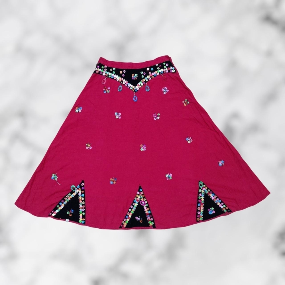 Embroidered Red ♥️ 🍒 And Black 🐈‍⬛ 🖤 A-Line Skirt